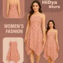 Peach Pink Floral Spaghetti Strap Asymmetric Hem Dress