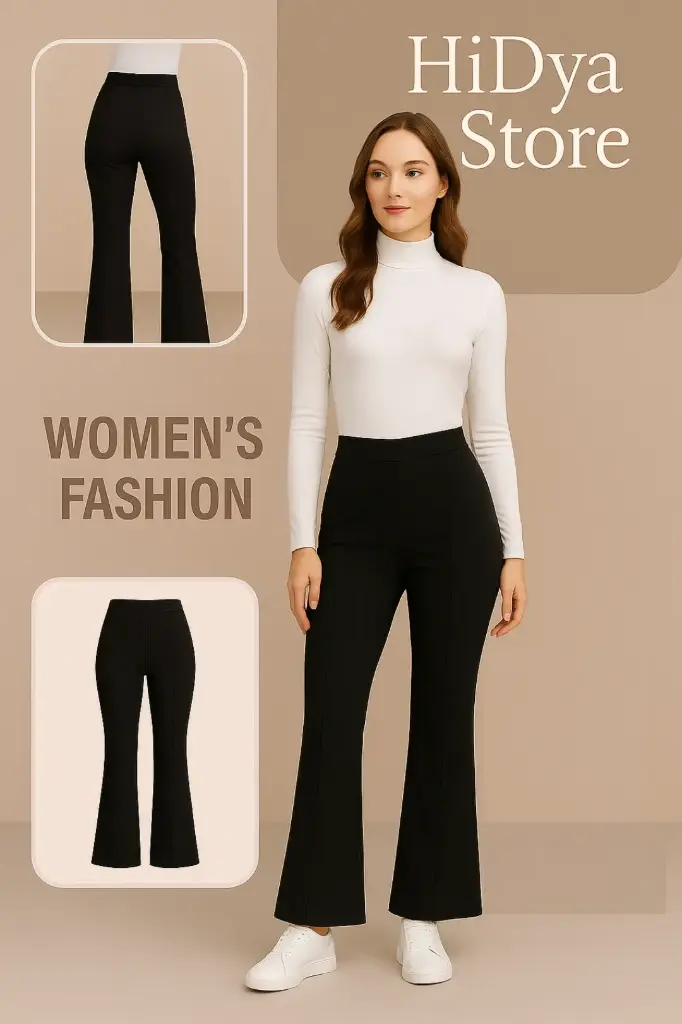 High-Waist Flared Black Trousers – Women's Fashion