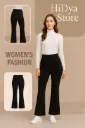 High-Waist Flared Black Trousers – Women's Fashion