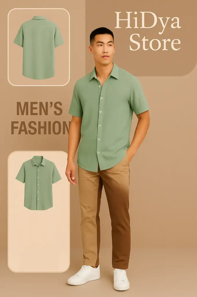 Textured Sage Green Short Sleeve Shirt – HiDya Store